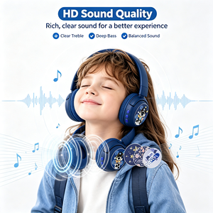Casque Bluetooth pour enfants, bleu foncé, motif dessin animé, avec réduction de bruit ANC, stéréo, matériaux non toxiques et sécuritaires pour les enfants - Product Image 2