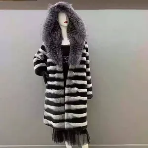 fox Collar Rex Chinchilla fur coat Winter fur coat Warm Women fur coat