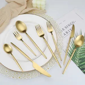 Conjunto de talheres banhado a ouro para eventos de casamento, garfo e faca em aço inoxidável, novo design de Portugal