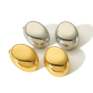 Pendientes ovalados de acero de titanio para mujer, acero inoxidable resistente al descoloración, uso diario, diseño geométrico TE6702 - Product Image 5