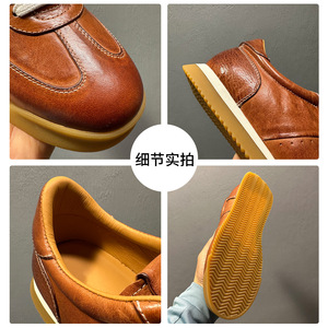 QHCCID Baskets rétro en cuir de poney pour hommes, talon bas, semelle extérieure en caoutchouc, chaussures de marche décontractées légères - Product Image 4