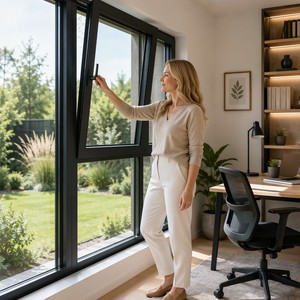 Fenêtre à battant et à basculer en verre simple et métal, avec verrou de sécurité, pour éclairage naturel, design épuré, économique, pour rénovation, ouverture vers l'intérieur - Product Image 1