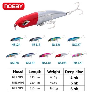 Señuelo Duro Tipo Lápiz <span class=keywords><strong>Nobby</strong></span> Sinking, ABS 115mm/605g, Señuelo Sumergible Luya para Pesca en Agua Salada, Uso en Barco, Sin Anzuelos - Product Image 2