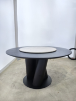 Table à manger ronde de luxe italienne moderne avec plateau tournant Lazy Susan, ensemble de table à manger pour 8 personnes, pieds en bois, marbre