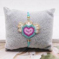 Bracelet Miyuki fait main style bohème avec motif cœur et ailes, accessoire perlé mignon et tendance, parfait comme bracelet en cordon d'ange