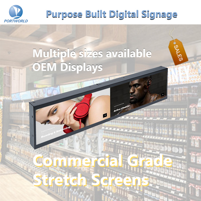 Ultra Wide 37 Inch LCD Monitor with Android OS 1920x540 Resolution Wi-Fi & for for Store/Supermarket Use