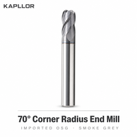 Fraise à rayonner en carbure monobloc KAPLLOR HRC 70 pour acier inoxydable et titane, usinage CNC