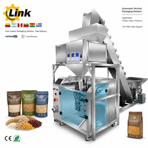 Máquina Vertical Automática para Llenado de Bolsas Preformadas con Granulador, Estructura de Acero Inoxidable, Control <span class=keywords><strong>por</strong></span> Panel PLC, para Empaques de Arroz, Frijoles y <span class=keywords><strong>Nueces</strong></span> - Product Image 1