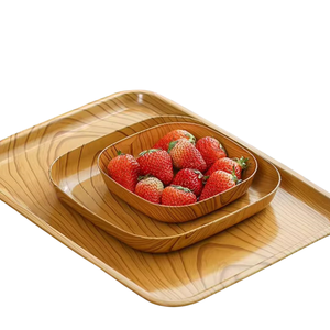Plato Cuadrado de Melamina con Diseño de Madera Estilo Chino para Servir Bocadillos, Frutas Secas y Pasteles - Product Image 2