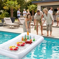 Bar à glace gonflable 53"x25" avec plateau de service, refroidisseur de boissons pour piscine et buffet, bac à glace, conteneurs pour aliments et boissons, été