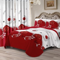Ensemble de couvre-lit matelassé 5 pièces King Size avec rideaux assortis, imprimé tournesol