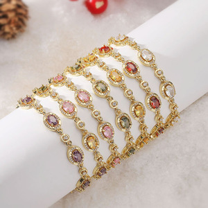 <span class=keywords><strong>Bracelet</strong></span> pour femme en zircon coloré, style ancien vintage, avec incrustation de cuivre et zircon, forme ovale et œuf, à maillons superposés - Product Image 1