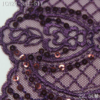 Dentelle brodée rétro de 22 cm avec sequins et fleurs, bordure en dentelle douce violette, écologique, pour la couture et les fabricants de vêtements