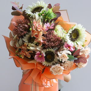 Papel <span class=keywords><strong>de</strong></span> envoltura <span class=keywords><strong>de</strong></span> flores <span class=keywords><strong>de</strong></span> borde dorado rosa, marco <span class=keywords><strong>de</strong></span> plástico impermeable, película <span class=keywords><strong>de</strong></span> papel para ramos, 20 hojas, otoño en Color - Product Image 5