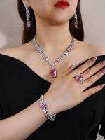 BrideTalk Parure de Collier de Luxe Tendance, Zircon Rose Haut de Gamme avec Cuivre, pour Mariage et Soirée