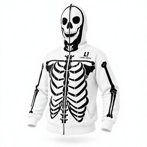 Sudadera con capucha blanca de esqueleto para hombre, con gráfico de calavera y huesos, chaqueta con cremallera completa, sudadera de Halloween, ropa urbana, capucha con logo personalizado impreso - Product Image 1