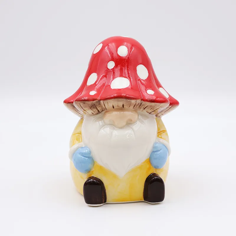 OEM Custom christmas home decor cute red ass figure statue ceramic umbrella shaped mushroom gnome figurine ornaments