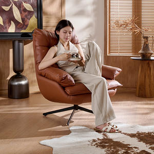 เก้าอี้โซฟาหนังแท้แบบหมุนได้ สำหรับห้องนั่งเล่น ที่นั่งเดี่ยว สไตล์เรโทร ระดับไฮเอนด์ พร้อมฟังก์ชั่นปรับเอน - Product Image 4