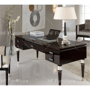 Top Grade Modern <strong>Art</strong> <strong>Deco</strong> High Gloss Wood Executive <strong>Desk</strong> Home Office with Silver Inlay Legs - Product Image 3