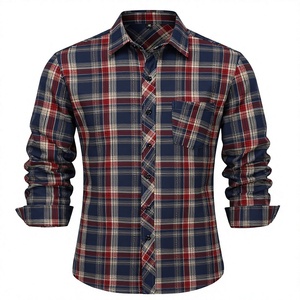 Men's Customizable Plaid Flannel Shirt Long Sleeve Casual Western Style Turn-down Collar 100% Cotton Breathable Autumn - Product Image 1