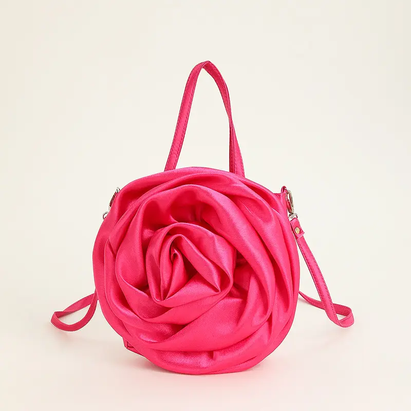 Fancy Satin 3D Three-dimensional Rose Flower Evening Bags Style Portable Crossbody Party Wedding Women's Clutch Bag