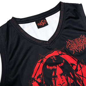 Vêtements de basket-ball personnalisés à la mode, maillots de basket-ball à col en V noirs avec impression par sublimation - Product Image 4