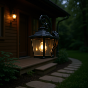 Lanterne murale extérieure vintage en métal noir 21 pouces avec verre transparent et motif en spirale, éclairage de véranda et de jardin, luminaire étanche en aluminium - Product Image 2