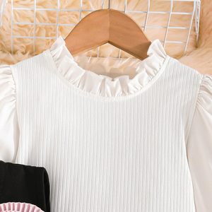 Conjunto Casual de 3 Piezas para Niñas, Moderno y Cómodo, Top con Mangas Abullonadas, Chaleco con Flores 3D, Pantalones Transpirables, para Fiestas de Otoño - Product Image 4