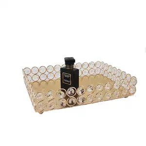 ヨーロピアンスタイルのシンプルな化粧ブラシ装飾収納ケーキディスプレイボード2層クリスタルメタルトレイ