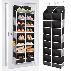 Over The Door <b>Shoe</b> Organizer 16 Pockets Hanging Storage <b>Rack</b> For Closet Door Space Saving Black - Product Image 1