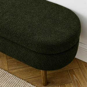 Panca contenitore ovale ottomana con gambe in legno di gomma, verde, 43,5x16x16 pollici - Product Image 6