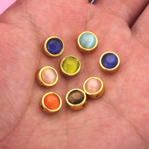 Cuentas Redondas de Acero Inoxidable con Baño de Oro PVD de 18K y Piedra Ojo de Gato para Fabricación de Joyería, Pulseras y Collares |   Hipoalergénico e Impermeable - Product Image 3