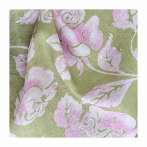 Classic 55% linen 45% cotton plain fabric rose floral pattern printed fabric nature breathable for woman clothing