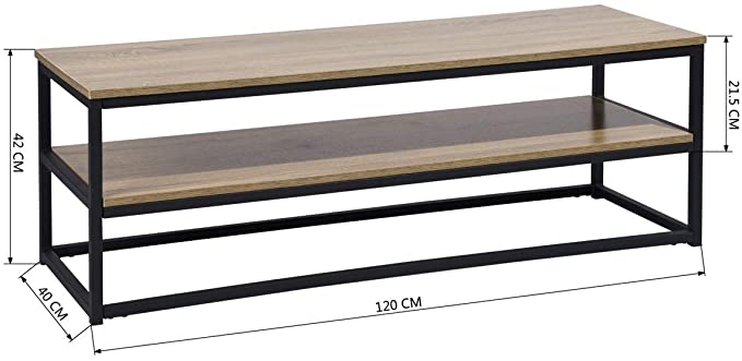 2 Shelves Metal Frame Living Room Furniture 120x40x42cm With Storage