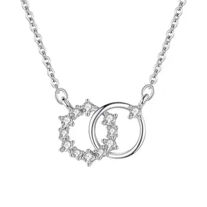 Collier double anneau en argent Sterling S925 avec motif de flocon de neige pour femme, pendentif de tempérament japonais et coréen, micro incrusté, chaîne de cou