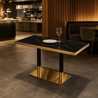 Table de restaurant moderne en acier inoxydable avec plateau en marbre, mobilier de salle à manger pour café bistro