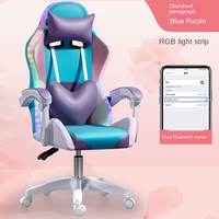 Chaise de jeu ergonomique en cuir rose et violet avec logo personnalisé de haute qualité, chaise de jeu de course avec éclairage LED RVB pour filles