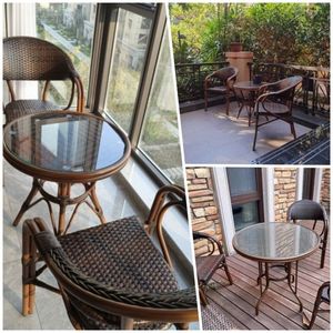 Set di Sedie e Tavolo <span class=keywords><strong>da</strong></span> Esterno in Stile Vintage Francese per Giardino e <span class=keywords><strong>Balcone</strong></span>, Set Bistrot in Metallo e Rattan per Caffè - Product Image 4