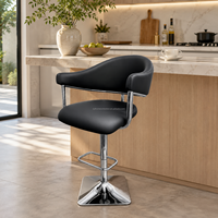 Chaises de bar noires minimalistes modernes avec base carrée en fer argenté, tabourets de bar réglables pour repas en extérieur et sièges de comptoir