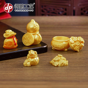 Miniature Golden Fortune Ornaments Set Resin Chinese New Year Feng Shui Decor For Living Room Desktop <b>Car</b> Decoration - Product Image 4