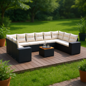 Black <b>Rattan</b> Garden <b>Sofa</b> Set 8 Seater Outdoor Furniture Weather Resistant Contemporary Design - Product Image 2