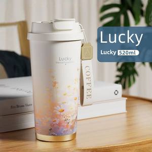 Tasse à café isotherme Hope Lucky Double Drinking en acier inoxydable 316 avec paille, haut de gamme, luxe léger, cadeau idéal pour femme, pour voiture et bureau - Product Image 6