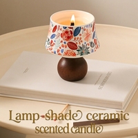 Lampe de table parfumée style bougie, abat-jour en céramique imprimé floral, base en bois massif, cire de soja, décoration de bureau à domicile