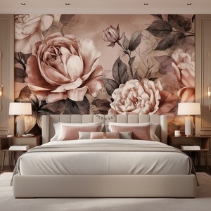 Papel Tapiz Floral Removible e Impermeable para Decoración de Paredes de Sala de Estar y Dormitorio, Mural de Flores de Peonía Rosa Vintage - Product Image 2