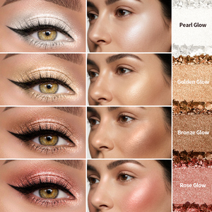 Palette de fards à paupières 4-en-1 en gros, hautement pigmentée, marque privée, avec paillettes, bronzants, illuminateurs, blush végétalien personnalisé, mignon et waterproof - Product Image 2