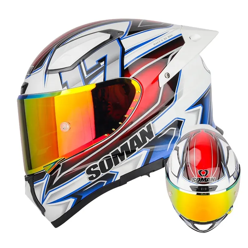 Casco integral de fibra de vidrio SOMAN Casque Moto con grandes respiraderos Viseras dobles Cascos de motocicleta TAIKO