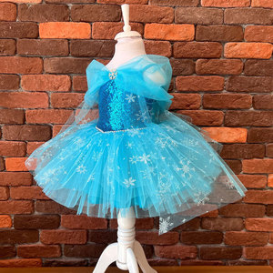 Vestido de fiesta de tul de copo de nieve azul brillante para niños con lazo grande vestido de cumpleaños de estilo princesa de invierno para niñas de 1 a 12 años - Product Image 3
