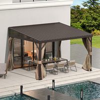 Lean to Gazebo, Gazebo mural à toit rigide avec toit en acier galvanisé incliné, Pergola murale avec cadre en aluminium