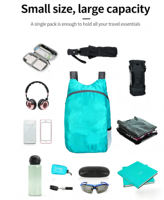 Tas Ransel Lipat Tahan Air Ringan dengan Resleting, Kapasitas Besar, untuk Perjalanan, Gym, Kasual, Fashion, Penyimpanan Mudah, Penggunaan Luar Ruangan
