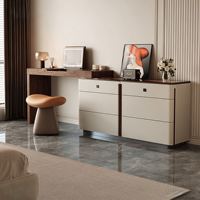 Table de maquillage moderne de luxe en cuir avec miroir, en contreplaqué multicouche, grands tiroirs de rangement, table de toilette pour chambre à coucher